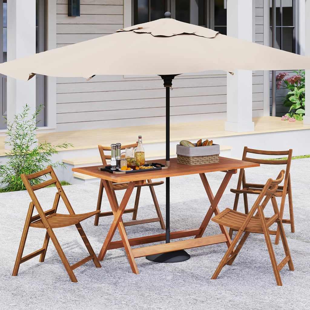 Tangkula 54.5-Inch Patio Dining Table, Solid Wood Outdoor Table with Teak Painting & 2' Umbrella Hole, Rectangular Outside Dining Table for Balcony, Deck, Porch, Backyard