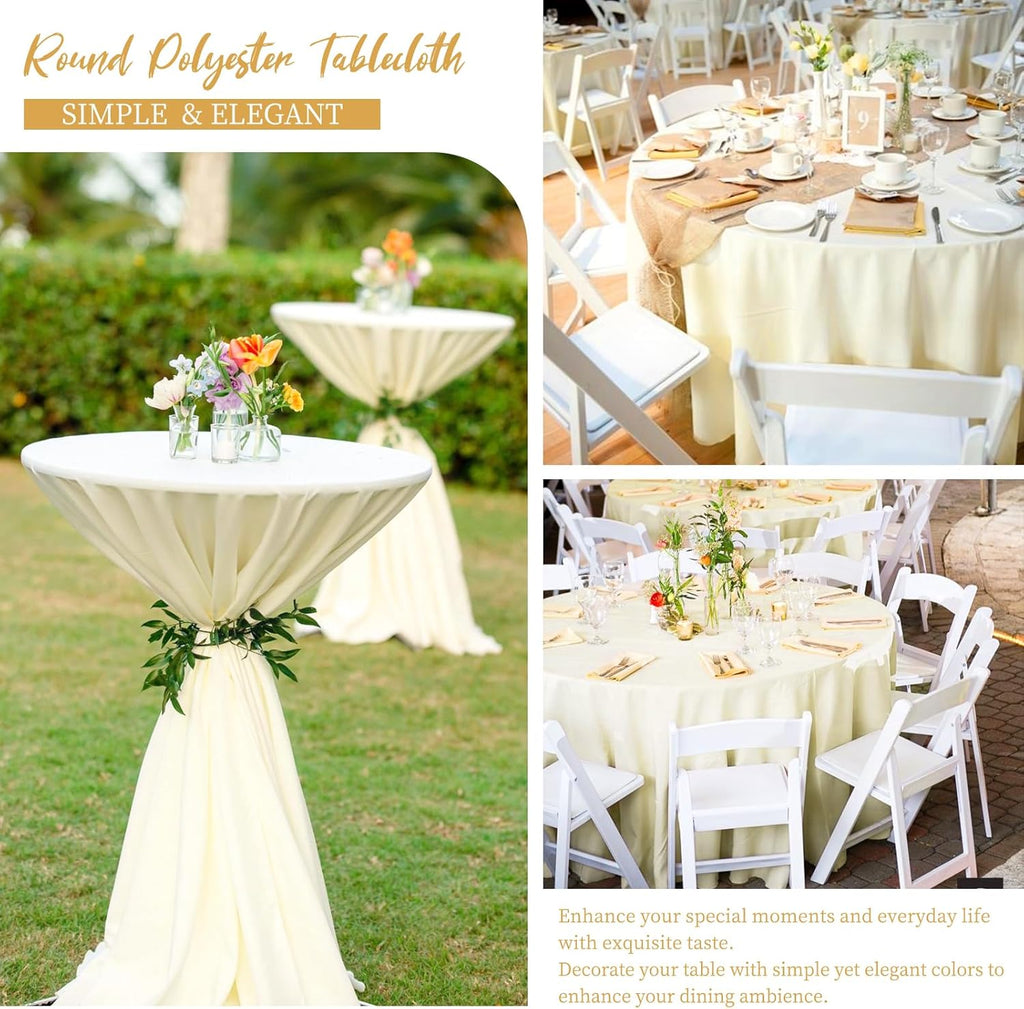 12 Pack Round Tablecloths - 120 Inch, Beige Polyester Table Cover for Round Table, Stain and Wrinkle Resistant Washable Fabric, Wedding Banquet Parties