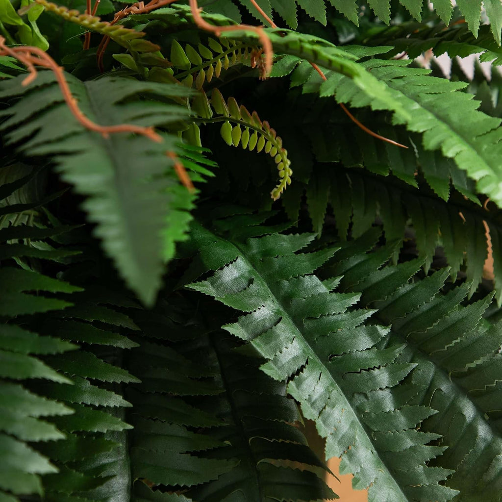 Nearly Natural 31-in Artificial Boston Fern Plant on Display Stand in Removal Patina Metal Planter, Fake Ferns for Living Room, Bedroom, Office Home Décor