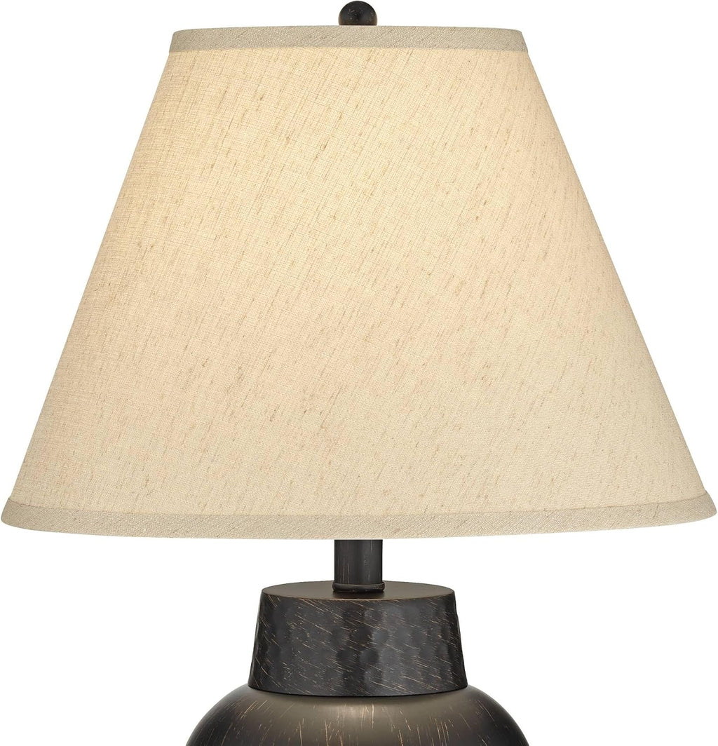 Regency Hill Auburn Modern Rustic Vase-Shaped Table Lamp 25' High Textured Hammered Bronze Brown Metal Natural Linen Empire Shade for Living Room Bedroom House Bedside Nightstand Home Office