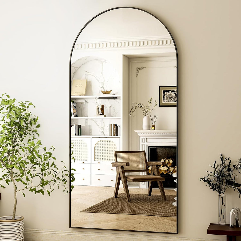 HARRITPURE 71'x30' Arched Full Length Mirror Free Standing Leaning Hanging Mounted Mirrors Aluminum Frame Modern Simple Home Decor for Living Room Bedroom Cloakroom, Black