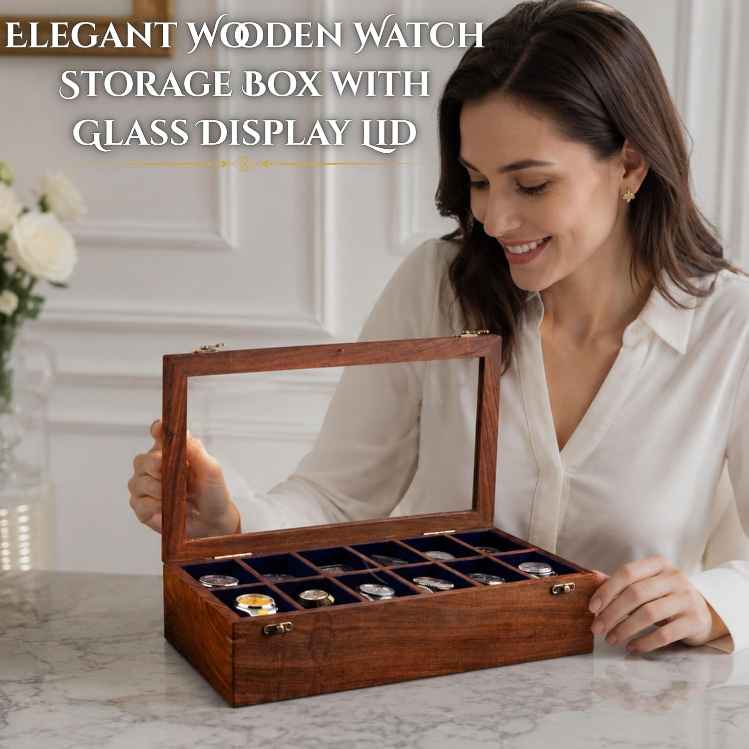 Royal Craft Expertise Wooden watch boxes, Watch box case organizer for men- Indian Long Lasting Wooden Watch Case - Luxury watch box for 12 watches For large mens wrist watches
