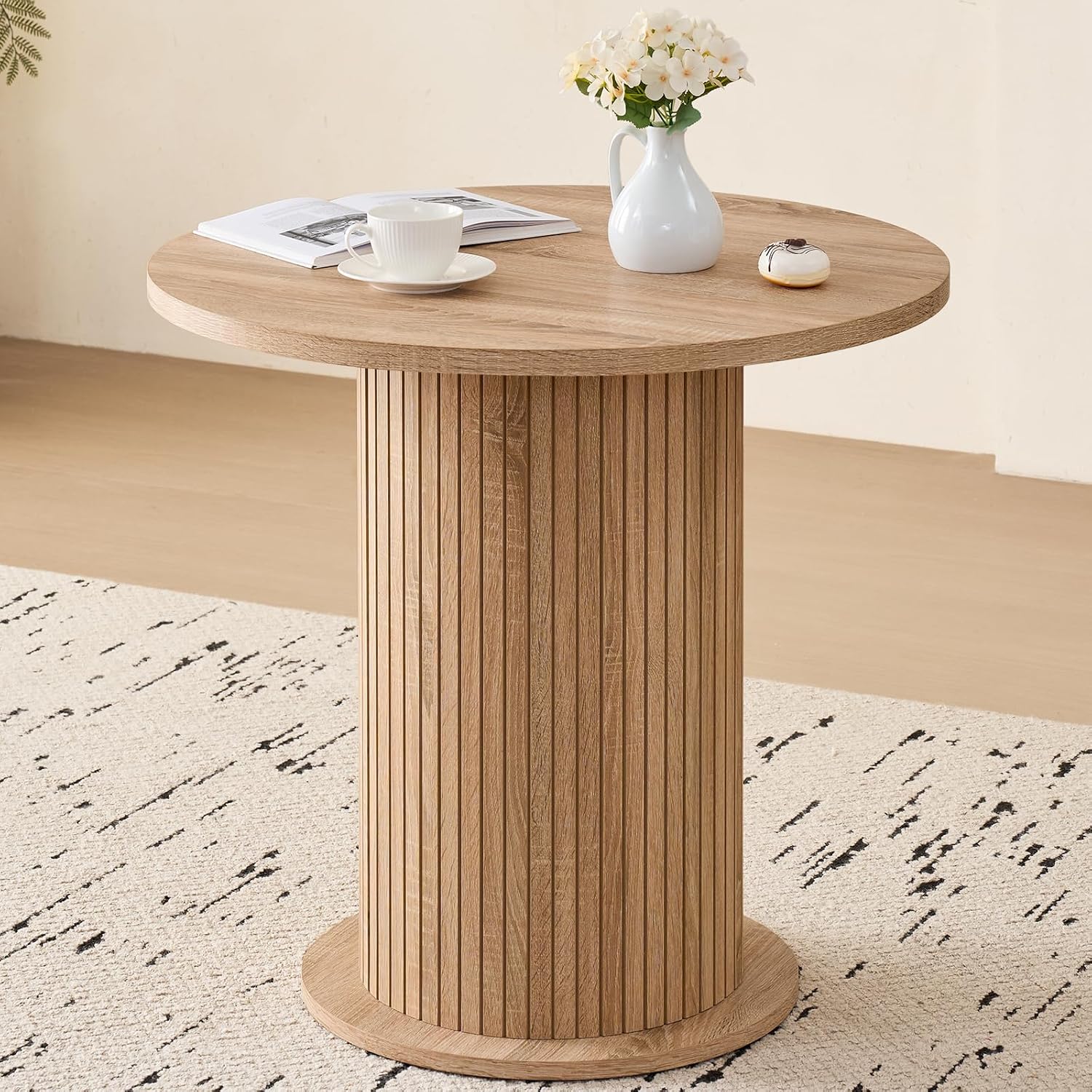 31.5' Round Dining Table for 2, Modern Small Pedestal Kitchen Table, Space Saving, for Apartment Dining Living Room