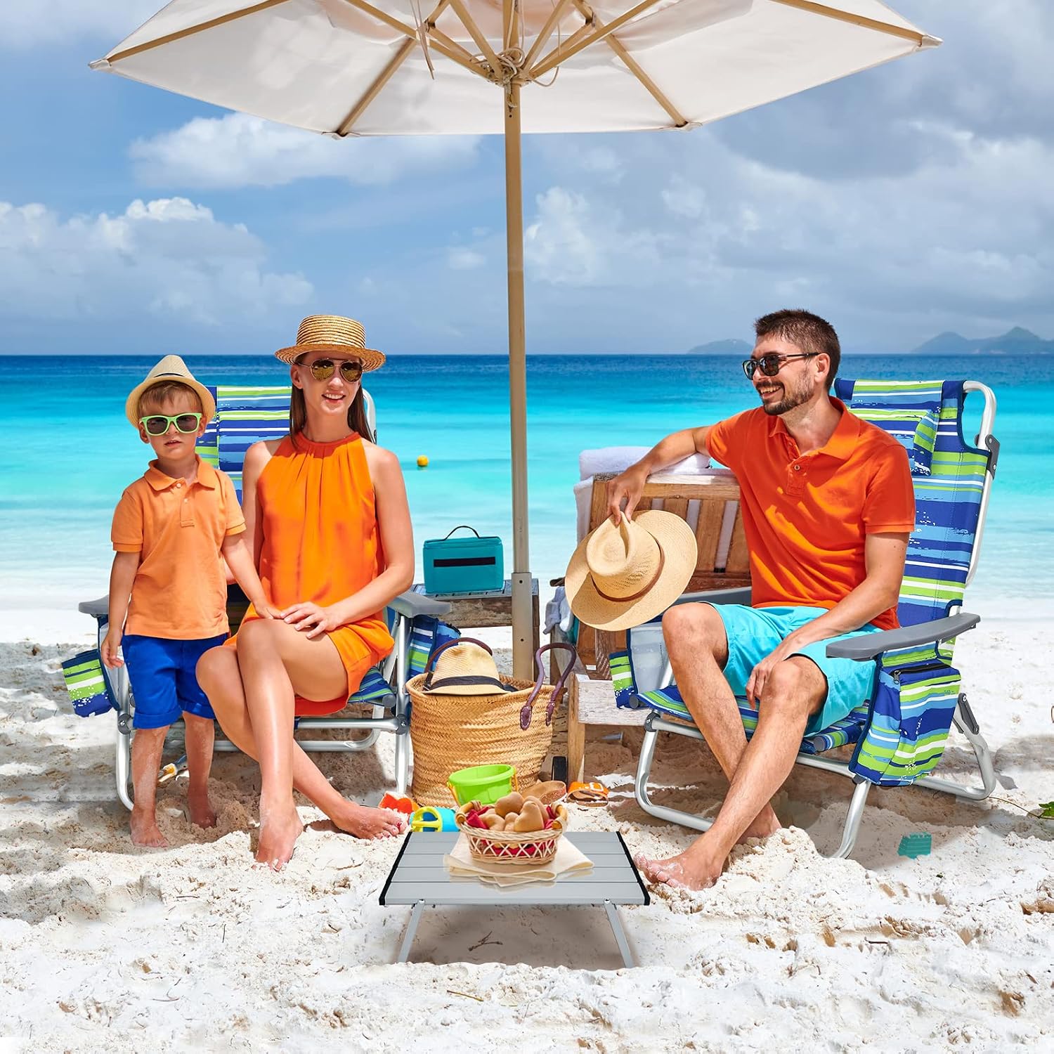 Tangkula Backpack Beach Chair with Table, 5-Position Lay Flat Beach Chairs with Cooler Bag, 2 Cup Holders, Towel Bar, Lightweight Low Folding Beach Chair with Backpack Straps