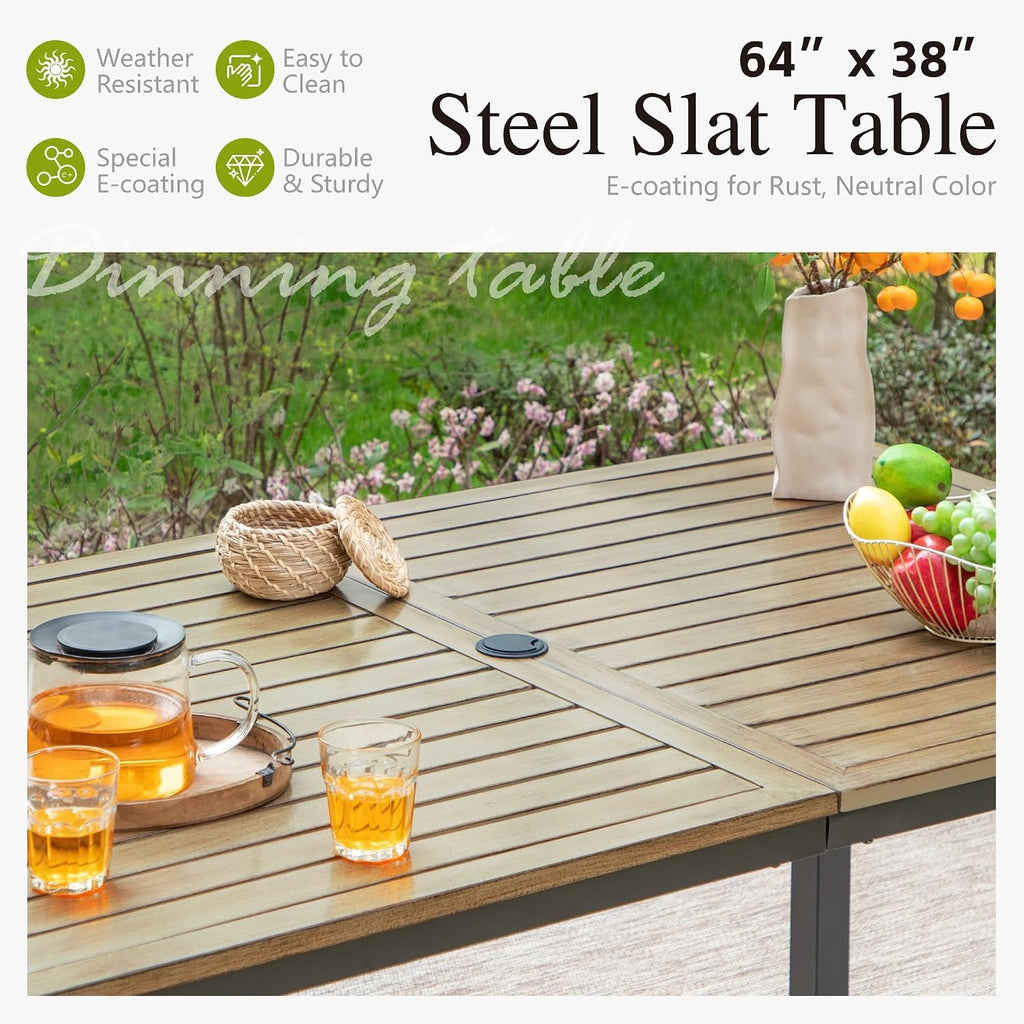 Sophia & William Outdoor Patio Dining Set for 6 | Outdoor Table and Chairs | Removable Seat Cushions | 64' Metal Tabletop with Wood Texture