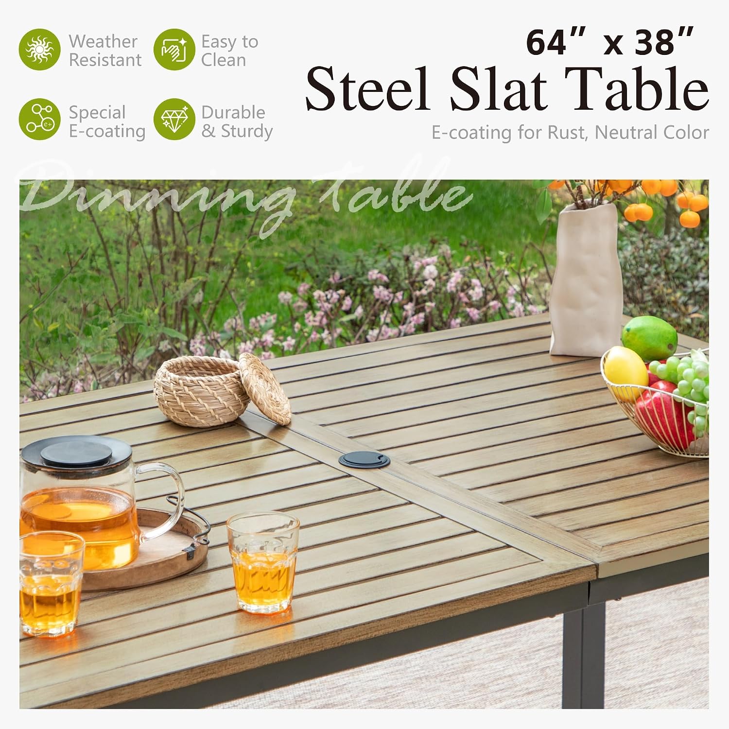 Sophia & William Outdoor Patio Dining Set for 6 | Outdoor Table and Chairs | Removable Seat Cushions | 64' Metal Tabletop with Wood Texture