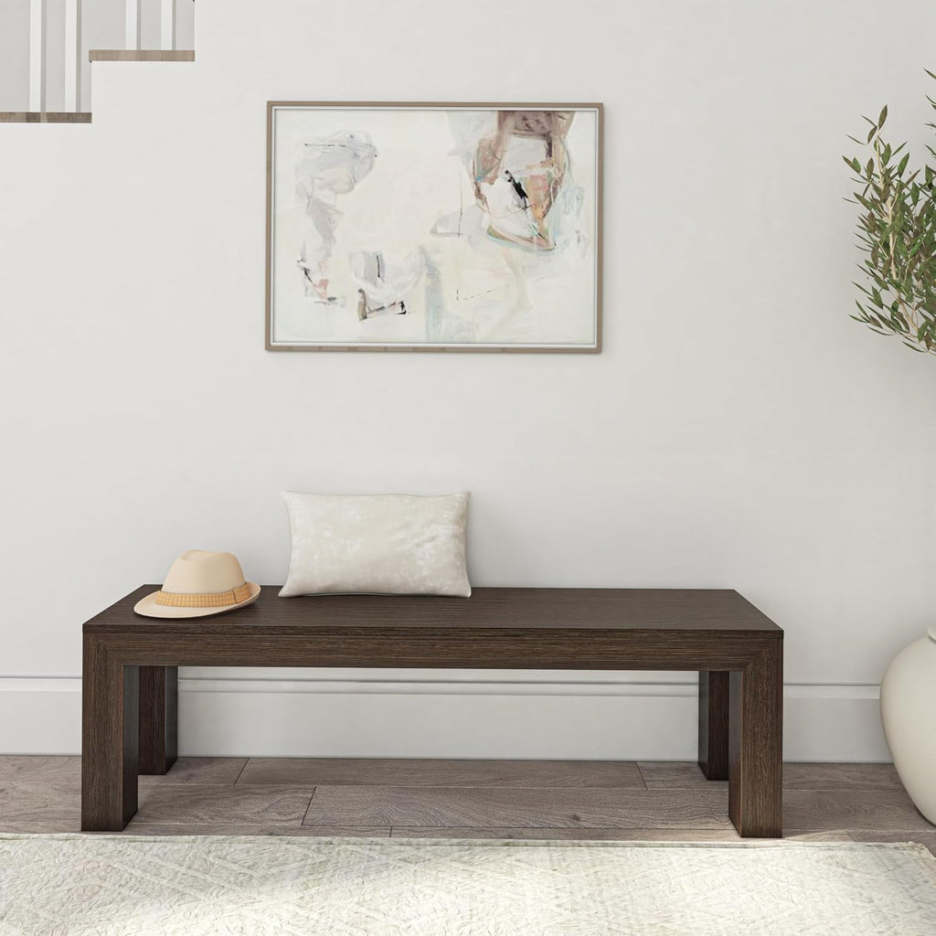 Plank+Beam 60 Inch Dining Bench for Dining Room, Table, and Entryway - Solid Wood, Walnut Wirebrush Finish