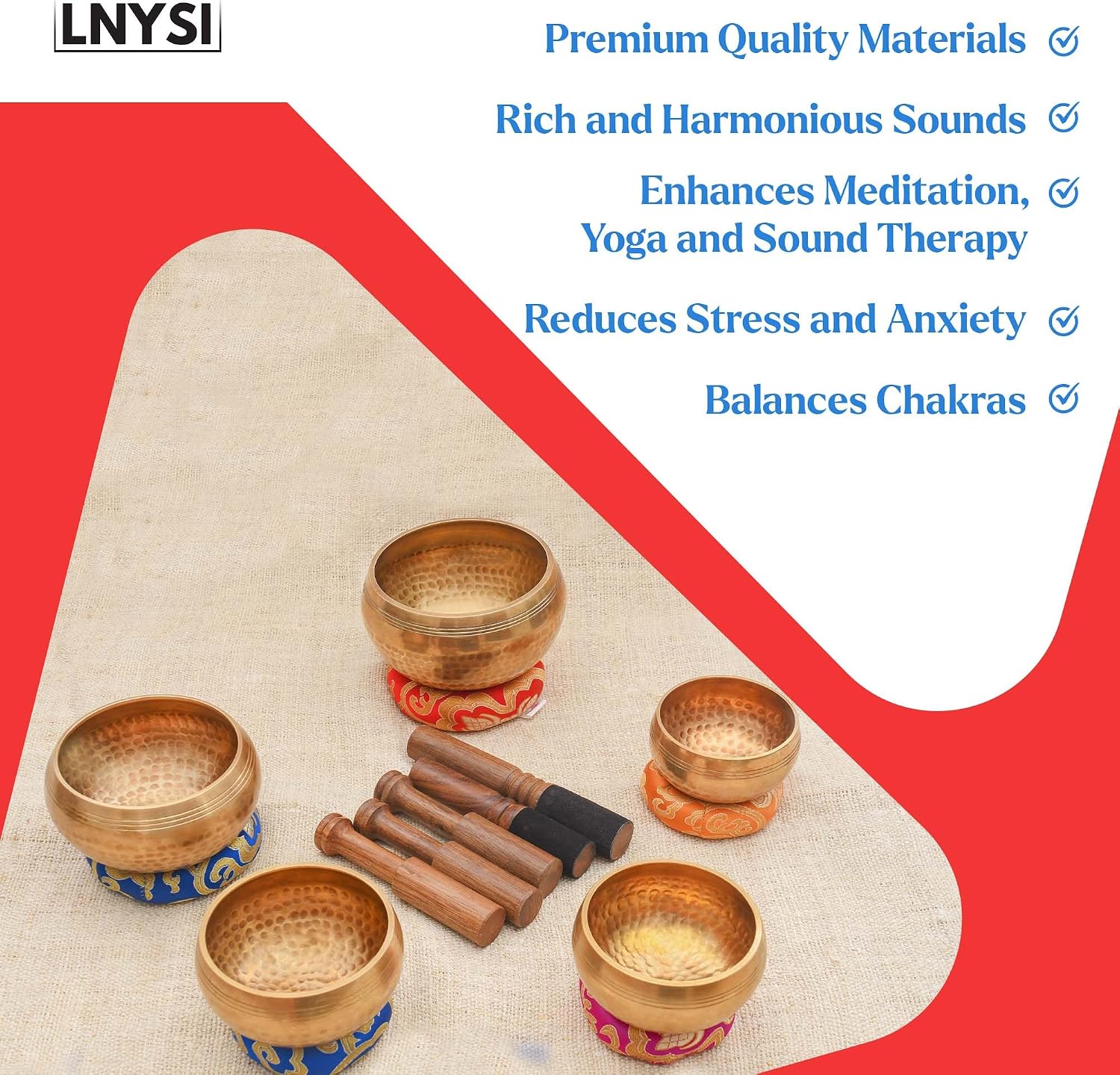 Tibetan Singing Bowl Set - Authentic Cuencos Tibetanos for Sound Healing, Meditation & Chakra Balancing - Includes Cushion, Mallet-Unique Spiritual Gifts for Women and Men (5 Chakra Set)