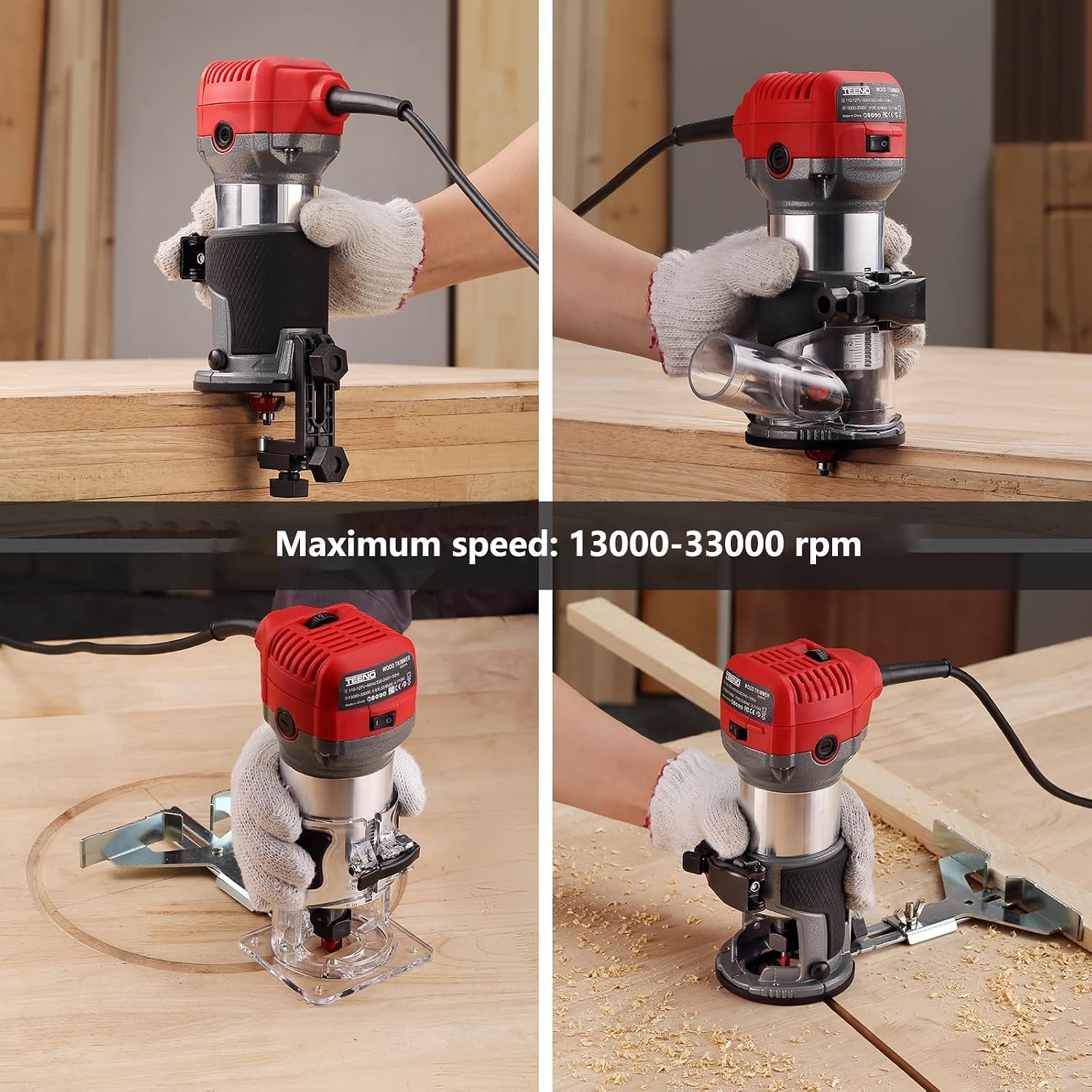 Brushless Router Trimmer, Electric Hand Palm Router, with 15Pcs Router Bits, Maximum Speed 13000-33000rpm, Fine Depth Adjustment, for Woodworking, Slotting