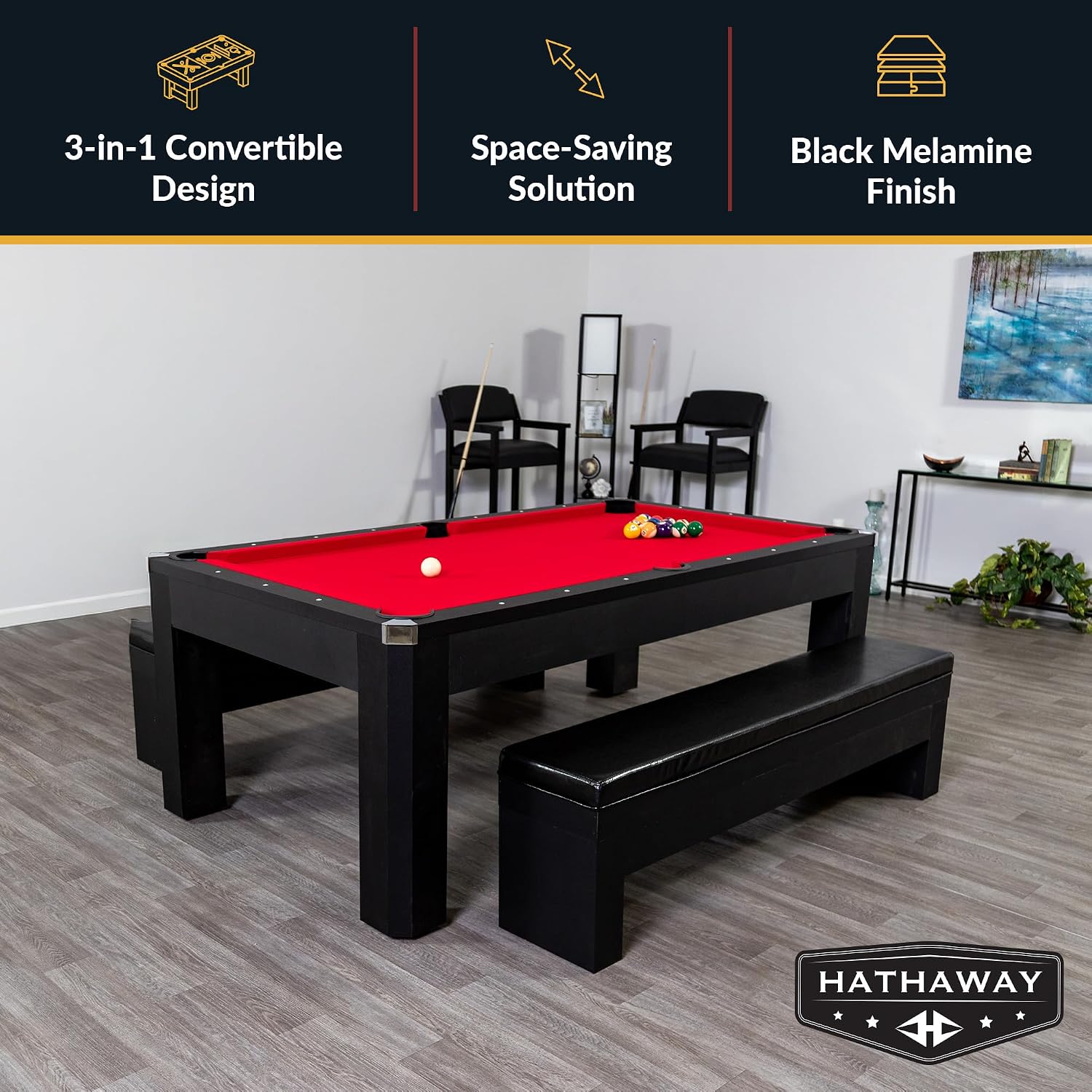 Hathaway Pool Table Combo Set with Benches