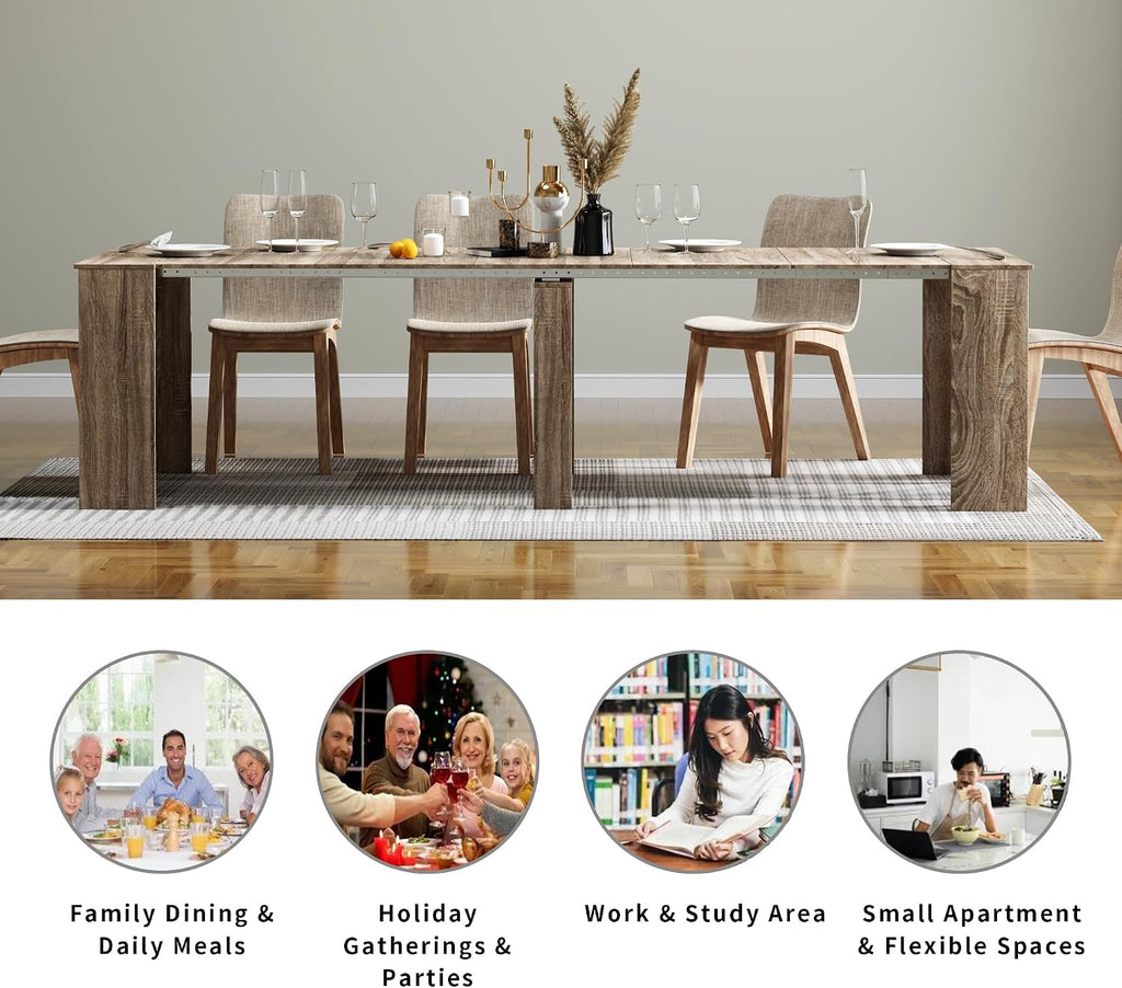 Transformer Dining Table, Extendable Console to Dining Table for 12 People, Folding Space Saving Dining Room Table Multipurpose Use, Grey