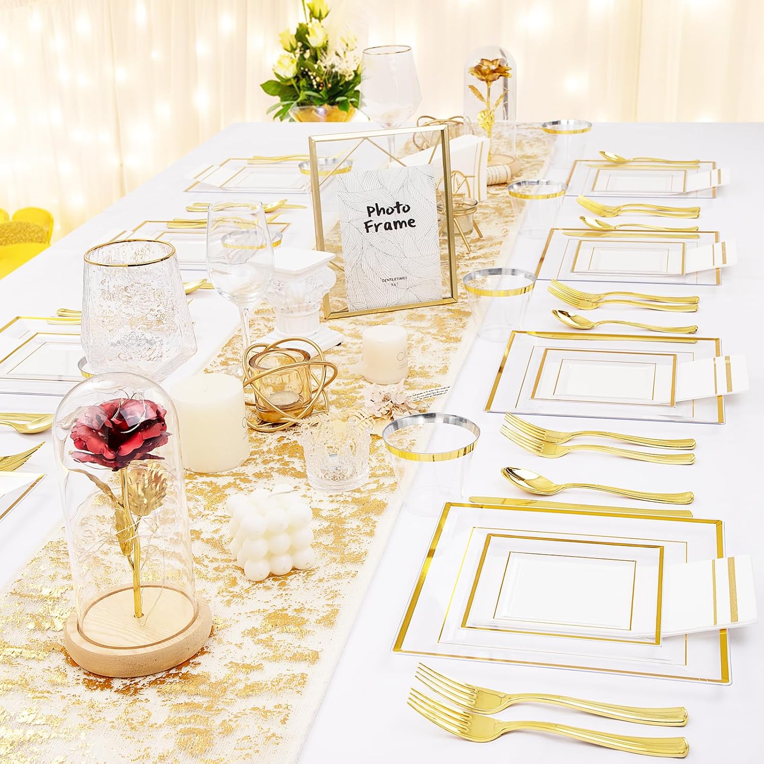 Festiva 350Pcs Silver Plates &350Pcs Clear Plastic Plates with Gold Trim