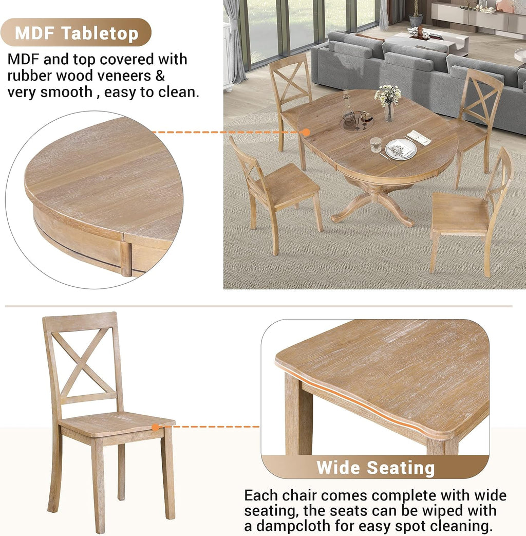 Harper & Bright Designs Modern Dining Table Set for 4,Round Table and 4 Kitchen Room Chairs,5 Piece Kitchen Table Set for Dining Room,Dinette,Breakfast Nook,Natural Wood Wash