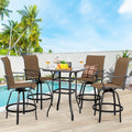 Shintenchi 5 Pieces Outdoor Swivel Bar Set, All Weather Textile Fabric Patio High Bar Stool Bistro Set with 4 Height Back Bar Chairs and Glass Table for Home, Backyard, Garden, Lawn, Porch