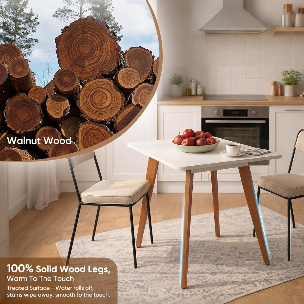 Comfy to go 27.6' Square Dining Table for 2-4 Person - Small Kitchen Table with Soild Wood Legs Mid Century Modern Table for Dinning Room, Kitchen,Small Speace (White)