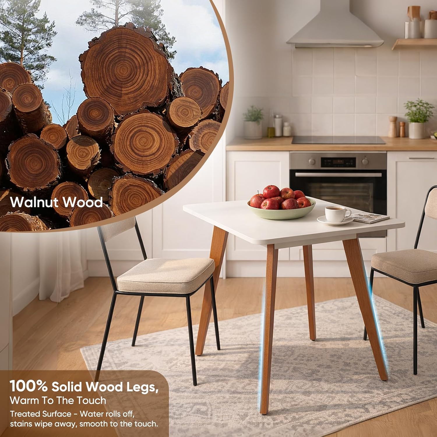 Comfy to go 27.6' Square Dining Table for 2-4 Person - Small Kitchen Table with Soild Wood Legs Mid Century Modern Table for Dinning Room, Kitchen,Small Speace (White)