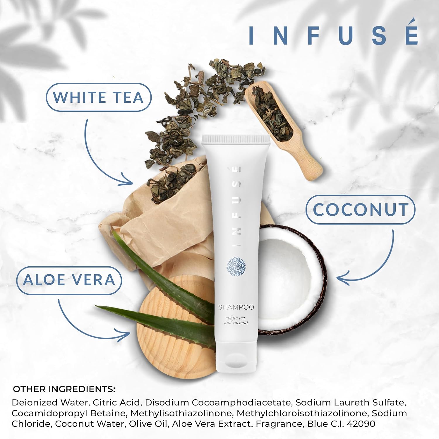 Travel Size Hotel Shampoo 200 Count 1 oz Bottles Guest Amenities for Hotels Vacation Rentals and Short Term Rentals Paraben Free White Tea and Coconut Scent Infused with Aloe and Olive Oil by INFUSE