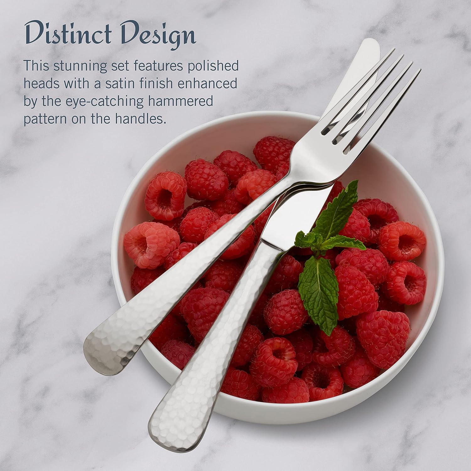 Mikasa Hammered Opulence Silverware Set for 12, 75-Piece 18/10 Stainless Steel Flatware Set with Hammered Handles, Includes Steak Knives and Serving Pieces
