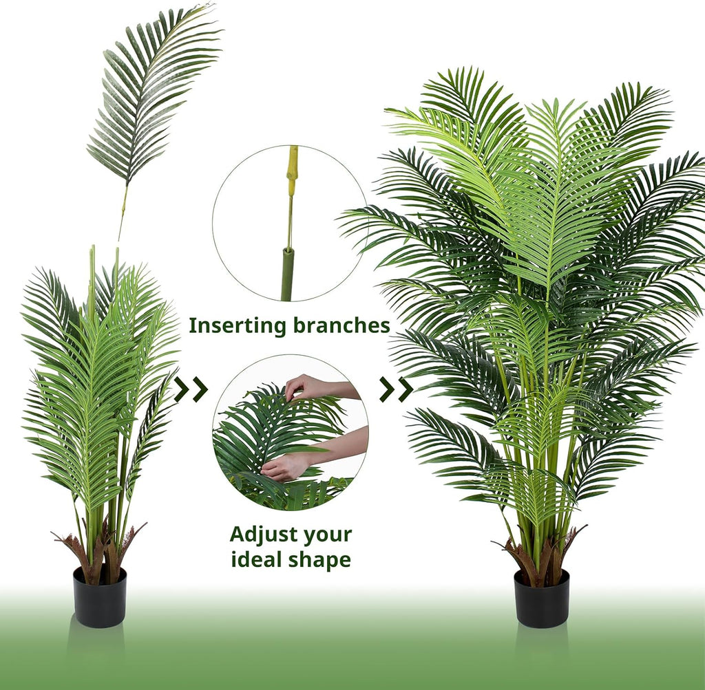 YEPDIN 6 Ft Artificial Tropical Palm Tree With 24 Removable Leaves - Large Faux Plant for Indoors and Outdoors, Silk Housewarming Gift, K185