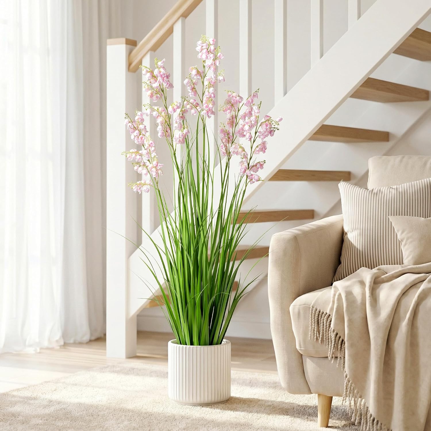 Ttranewsoo Green Onions Home Decor Fake Plants Lily of The Valley Snake Plant Home DéCor Accents Artificial Grass Room Decor Artificial Plants Indoor Artificial Grass 47' 2PCS（Pink）