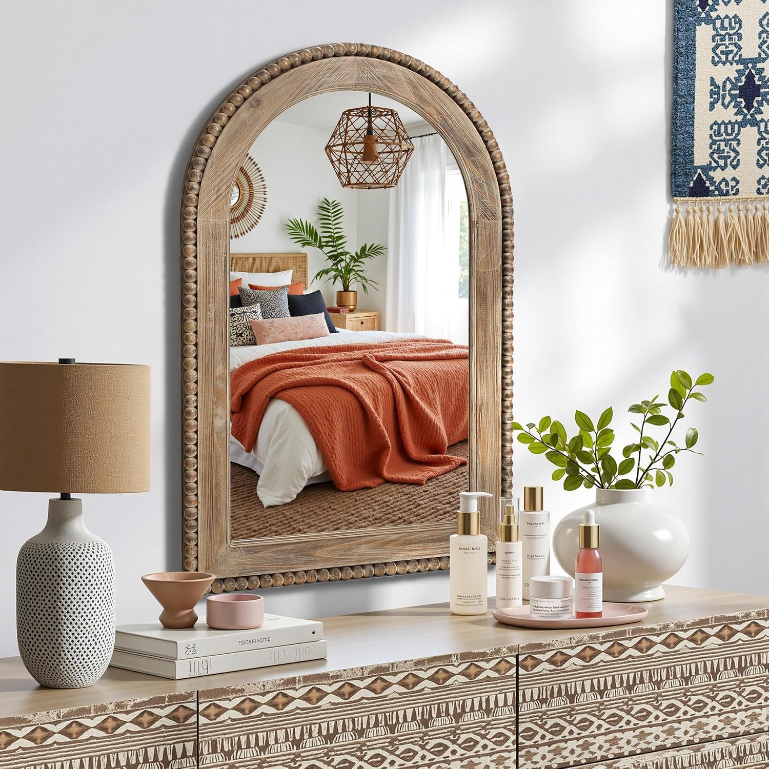 LuxenHome Arch Wall Mirror, 26'x40' Wood Framed Wall Mirrors, Farmhouse Decorative Wooden Mirror, Accent Entryway Wall Mirror, Wall Mounted Mirror Living Room Wall Decor