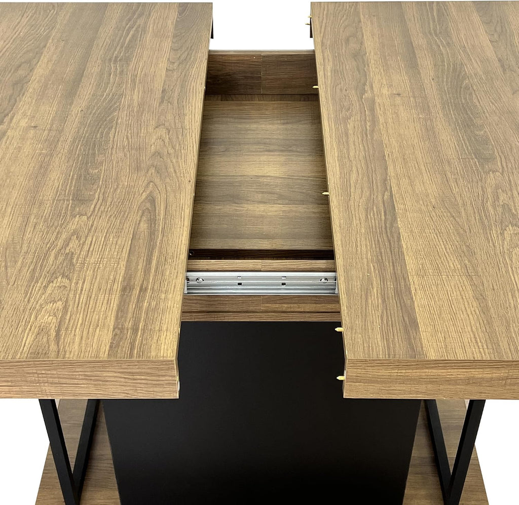 78.74'' Extendable Rectangular Dining Table for 4-8, Modern Mid-Century Wood Expandable Kitchen Dinner Conference Table for Living Room Office, Widen Pedestal Base, Black & Brown