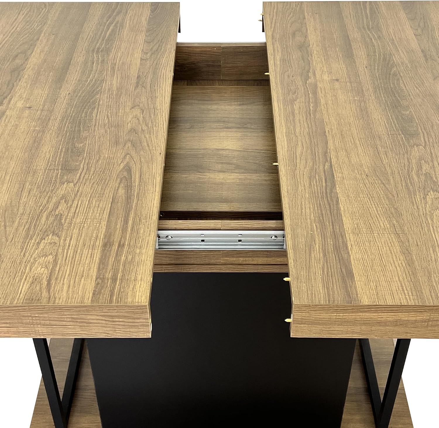 78.74'' Extendable Rectangular Dining Table for 4-8, Modern Mid-Century Wood Expandable Kitchen Dinner Conference Table for Living Room Office, Widen Pedestal Base, Black & Brown