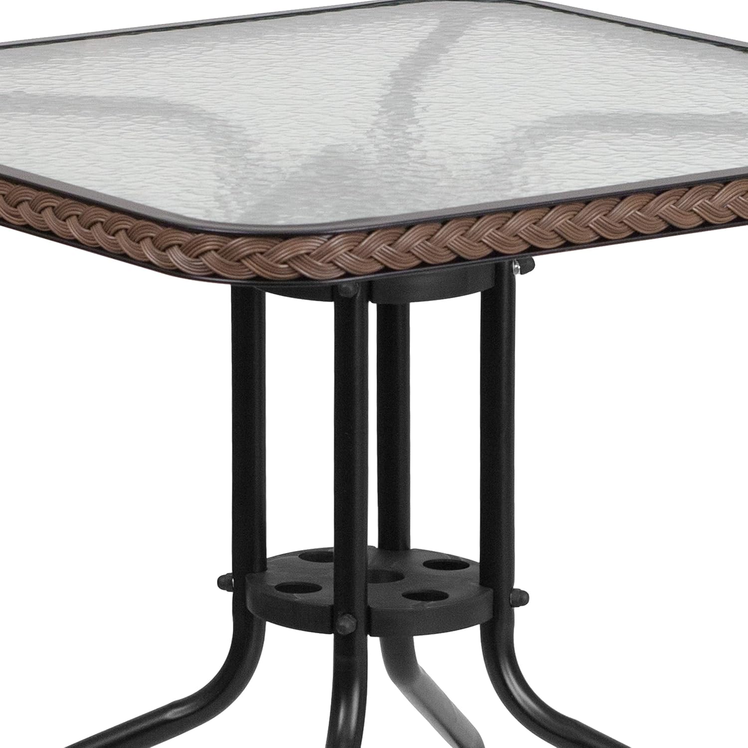 Flash Furniture Lila 3-Piece 28' Square Indoor/Outdoor Patio Table and Chairs Set, Glass Metal Bistro Table and 2 Stacking Rattan Chairs, Brown