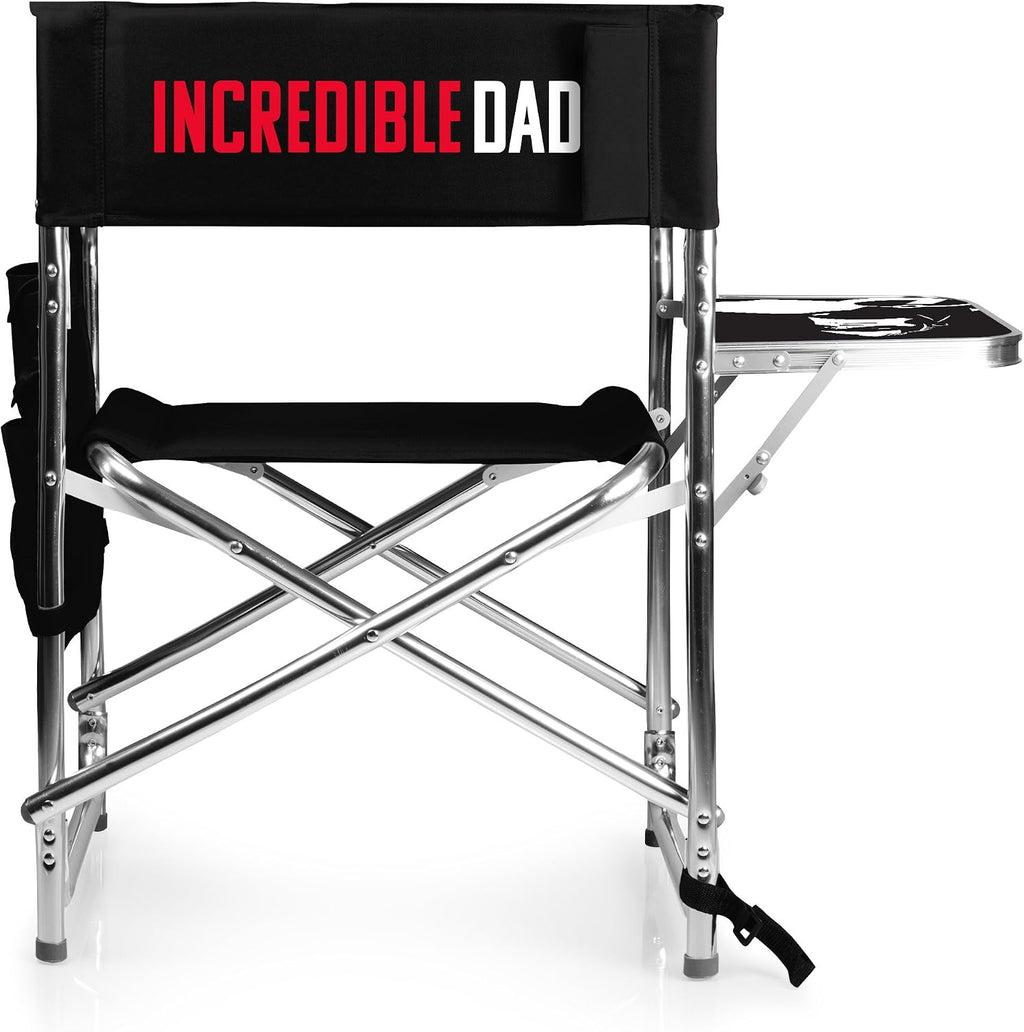 PICNIC TIME Disney The Incredibles Mr Incredible Sports Chair with Side Table, Folding Beach and Camp Chair, Portable Outdoor Chair with Carry Strap and Storage Pockets (Black)