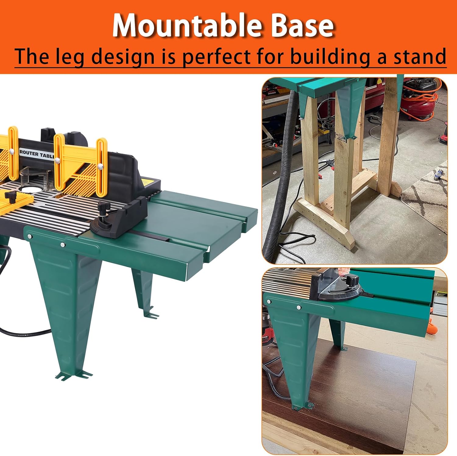 Electric Benchtop Router Table 34 in. x 13.5 in, Universal Benchtop Router Tables Top with Steel Stand, Adjustable Fence, Safety Guard & Miter Gauge for Woodworking, Craftsman Tool (Green)