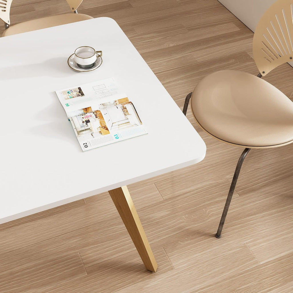 Comfy to go 47.2' Dining Table for 4-6 Person - Rectangular Kitchen Table with Soild Wood Legs Mid Century Modern Table for Dinning Room, Kitchen, Living Room (White)