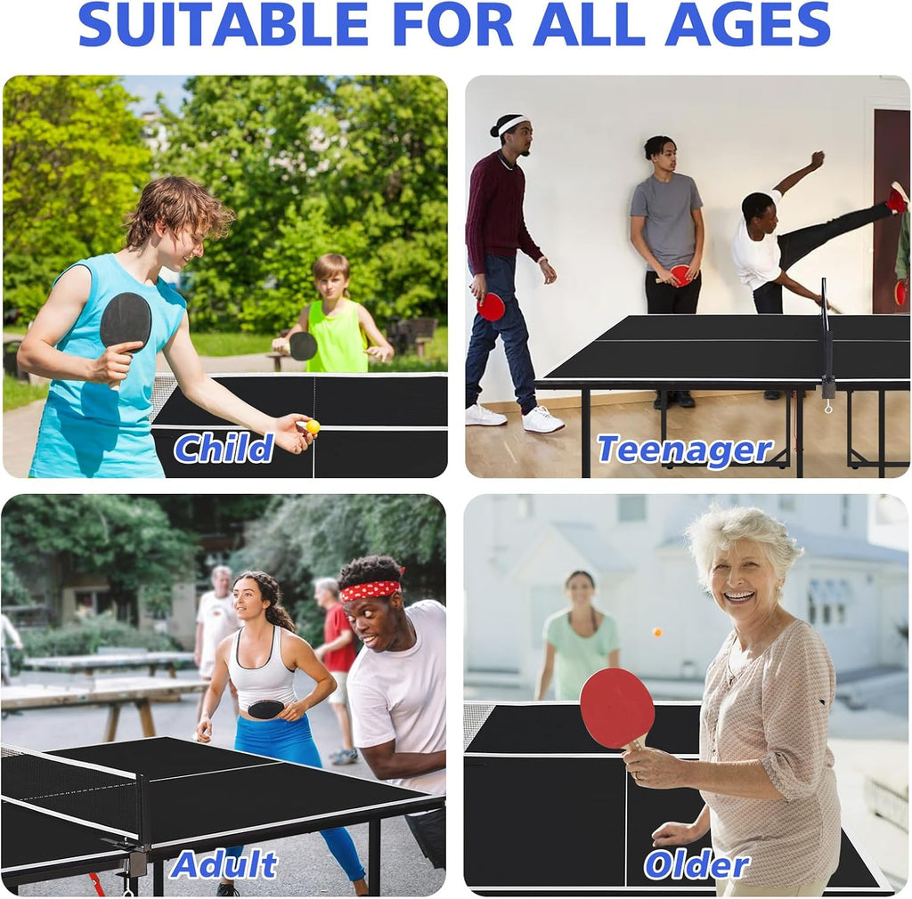 Foldable Ping Pong Table Portable 4.5FT/6FT/9FT Indoor MDF Table Tennis Table Multi-Purpose Family Game Table with Net, 2 Paddles and 3 Balls for Kid Teenager Adult