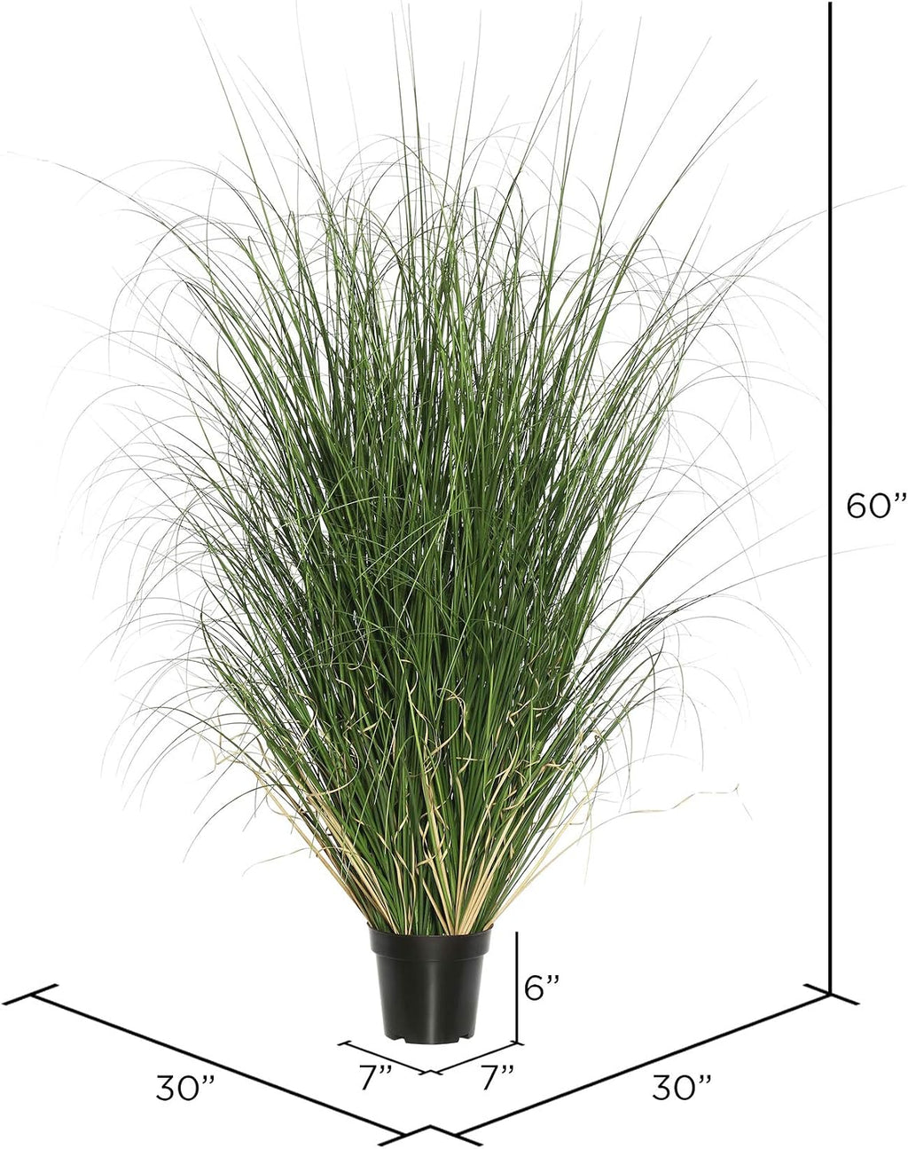 Vickerman 60' Tall PVC Artificial Potted Green Curled Grass Decor - Realistic Looking Greenery Decoration for Home Kitchen Business Office Arrangements