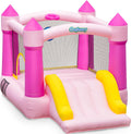Outfunny Indoor Bounce House with Slide, Inflatable Bouncy House for Kids 3-8, Bounce Area 6'x6', Capacity 300 lb - Pink