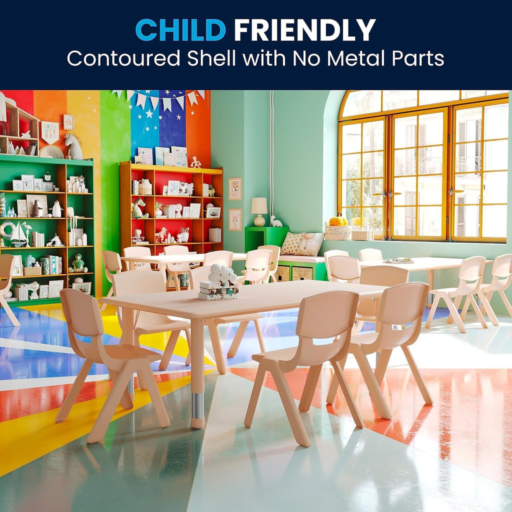 Flash Furniture Emmy Adjustable Classroom Activity Table with 6 Stackable Chairs, Plastic Activity Table for Kids, 23.625' W x 47.25' L, Natural