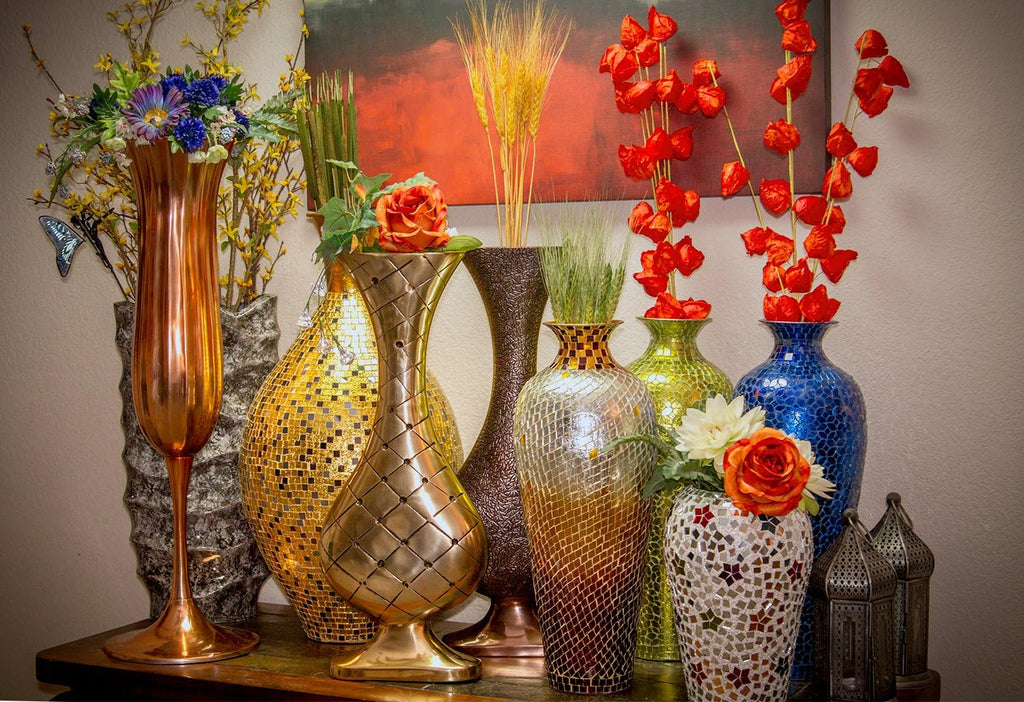 20' Amphora Nouveau Moorish Vase – Chocolate Pearl Ombre Iron Glass Mosaic Overlay | Handmade Metal Floor Vase for Home Decoration, Centerpiece, Living Room, Tabletop & Bedroom