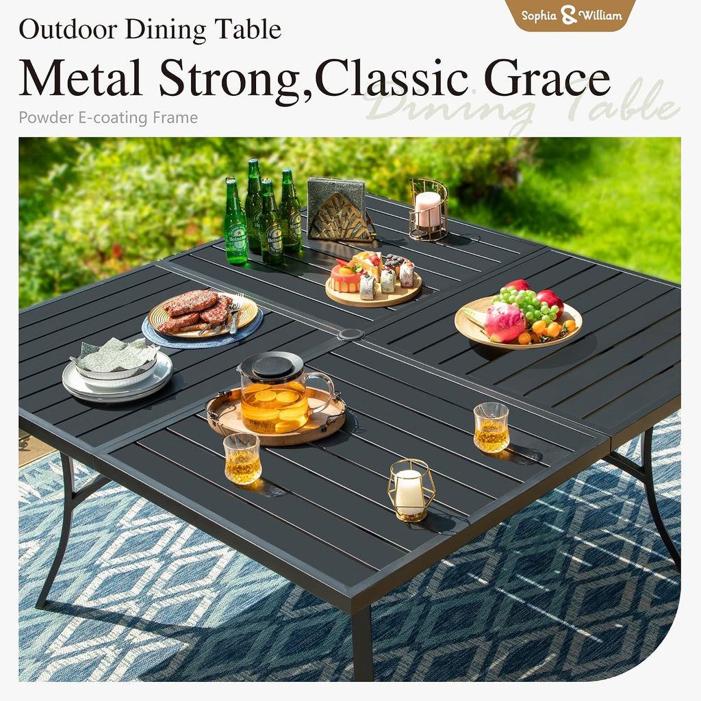 Sophia and William Outdoor Patio Dining Set for 8, Outdoor Table and Chairs, Removable Seat Cushions, 57.5' Square Black Patio Dining Table