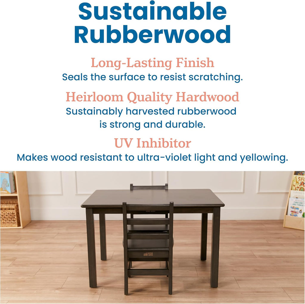 ECR4Kids 24in x 36in Rectangular Hardwood Table and Chair Set, 12in Seat Height, Kids Furniture, Grey Wash, 3-Piece