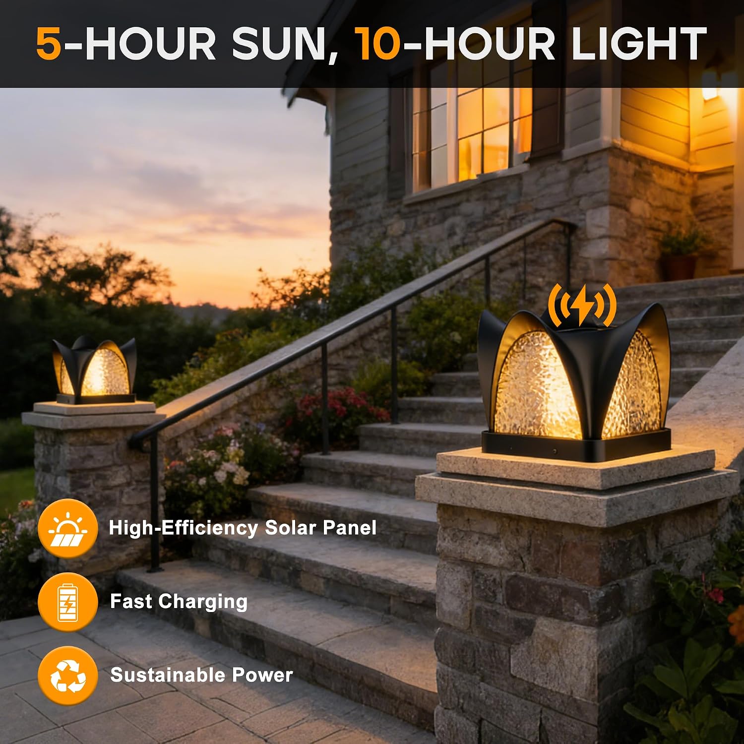 Solar Post Lights, IP54 Modern Pillar Light, Waterproof Column Lamp Outdoor, Dusk to Dawn Solar Post Cap Light with 3200K LED,Fence Deck Cap Lights for Garden Deck Patio Outside Lighting(Opera)