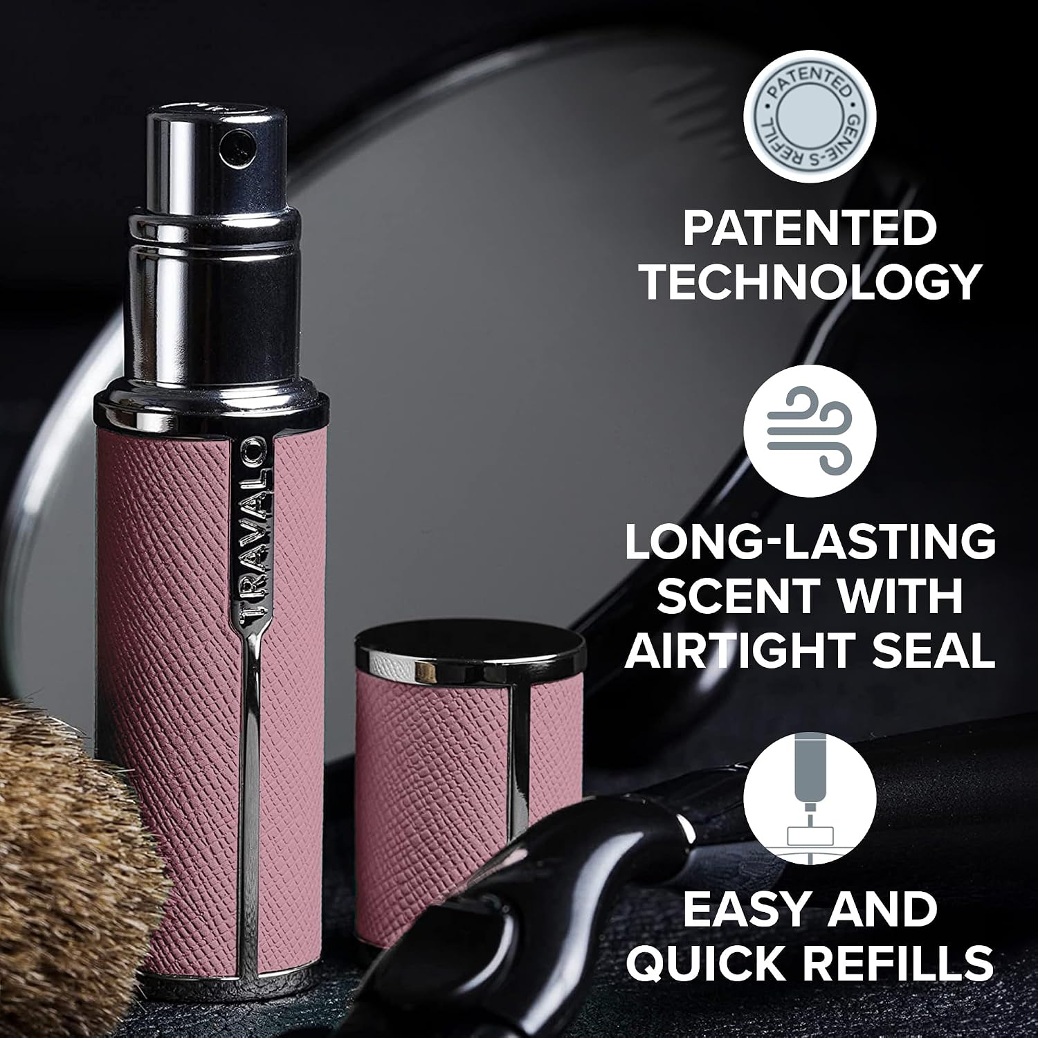 Travalo Milano Perfume Atomizer Bundle - Leak-Proof and TSA Approved for Air Travel - Reusable, Easy Fill Mini Pump Sprayer - Vegan Leather w/Polished Metal - White, Aqua, Perfect Pink - 3 Pack