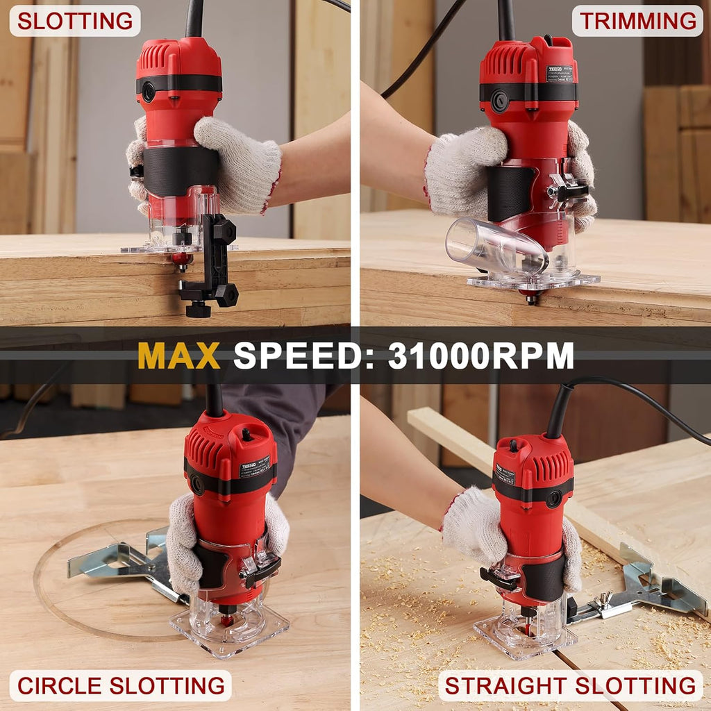 Wood Router,800W Compact Palm Router Tool, 31000RPM Wood Trimmer With 15PCS 1/4' Router Bits, Electric Corded Woodworking Router For Slotting & Trimming