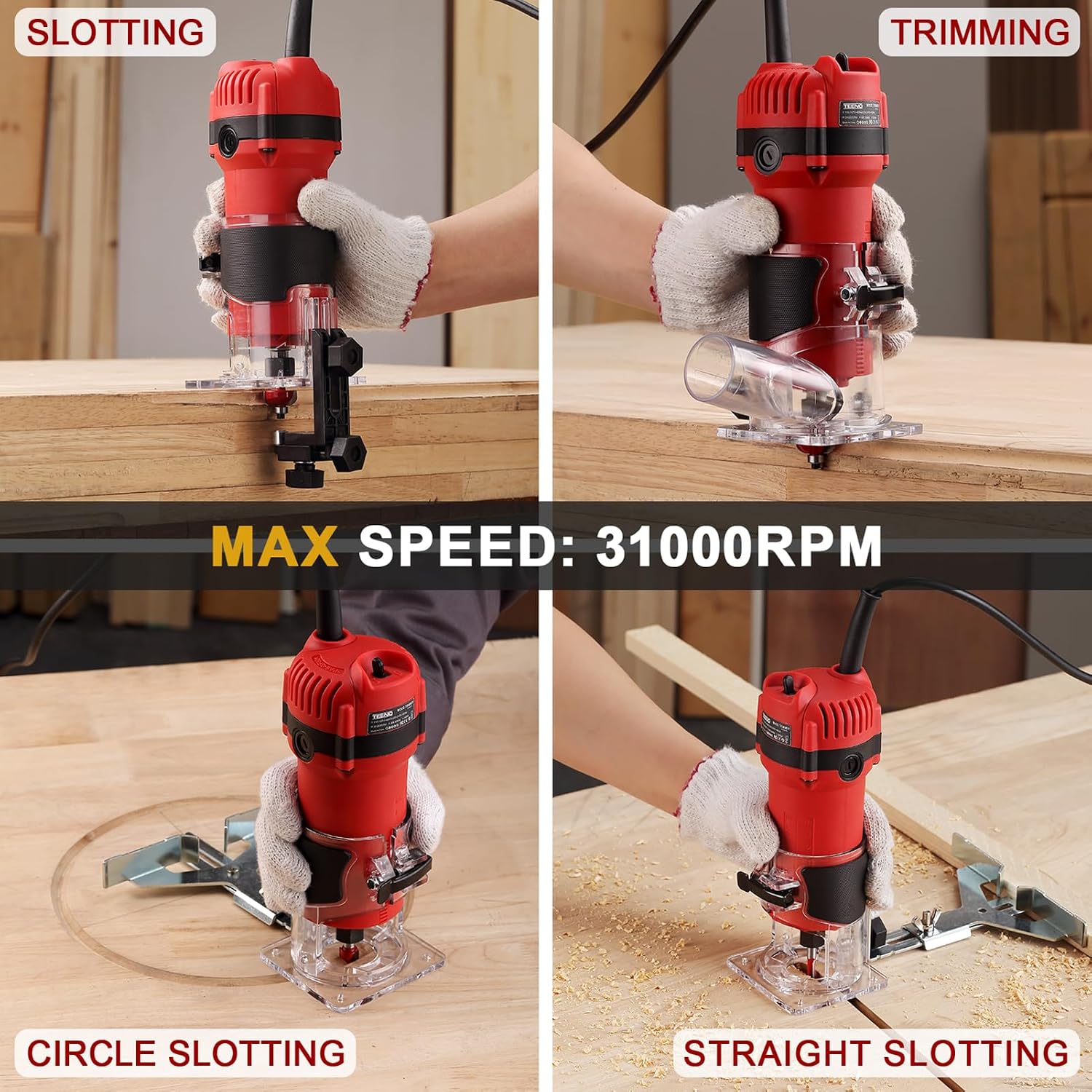 Wood Router,800W Compact Palm Router Tool, 31000RPM Wood Trimmer With 15PCS 1/4' Router Bits, Electric Corded Woodworking Router For Slotting & Trimming