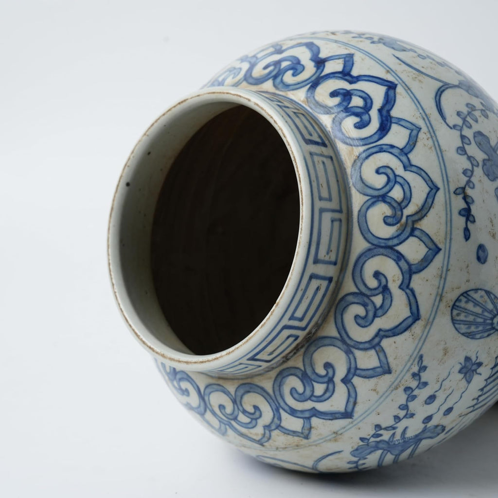 Handmade 41' Ceramic Ginger Jar w/Lid - Classic Chinese Style Porcelain Jar Tea Storage for Home Decor DecorativeTemple Jar Centerpiece Vintage Accent Antique Vase (Blue And White)
