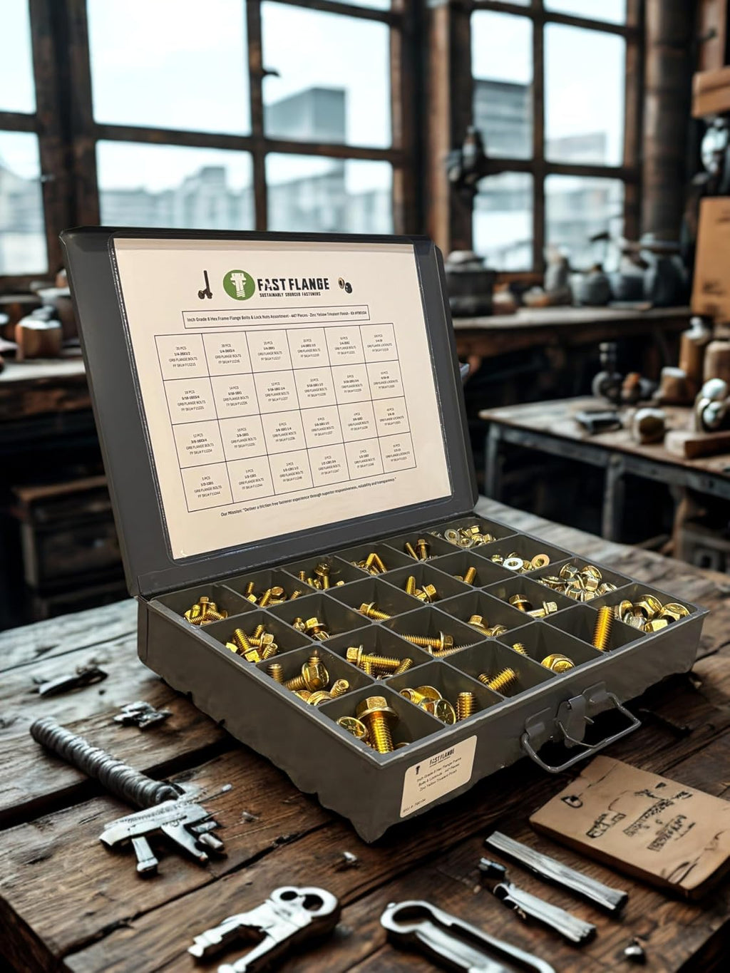 Grade 8 Hex Cap Flange Frame Bolt Zinc Yellow Trivalent & Locking Flange Nuts Assortment Kit - 447 Pieces