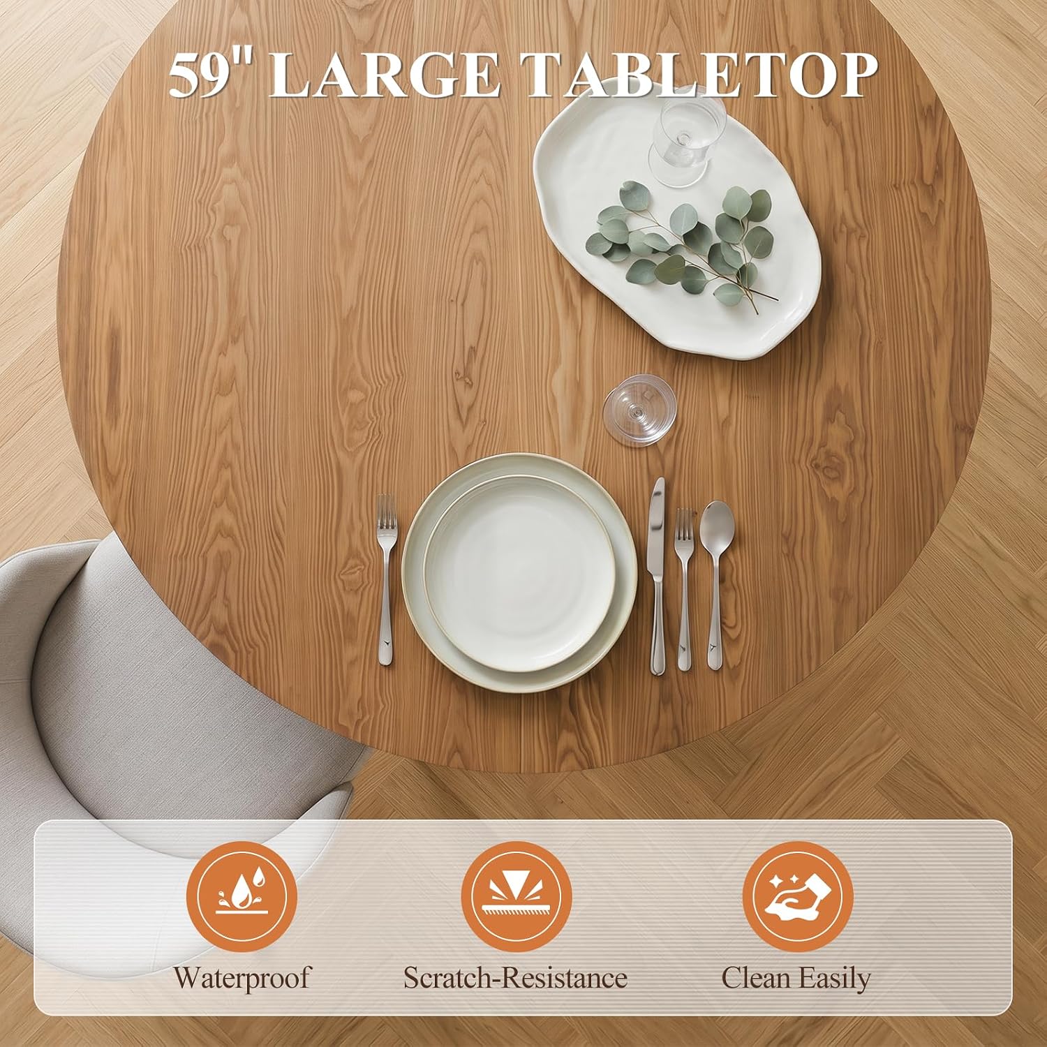 BESTANO 59' Round Dining Table for 4-6 People, Kitchen Dining Room Table with Wooden Pedestal Base, Circle Dinner Pedestal Dining Table for Dining Room (Table Only), Brown