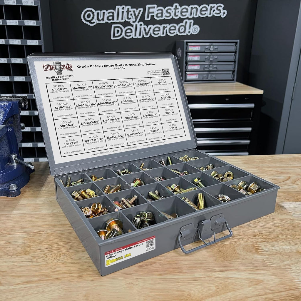 Grade 8 Hex Cap Flange Frame Bolt Yellow & Locking Flange Nuts Assortment Kit - 352 Pieces!