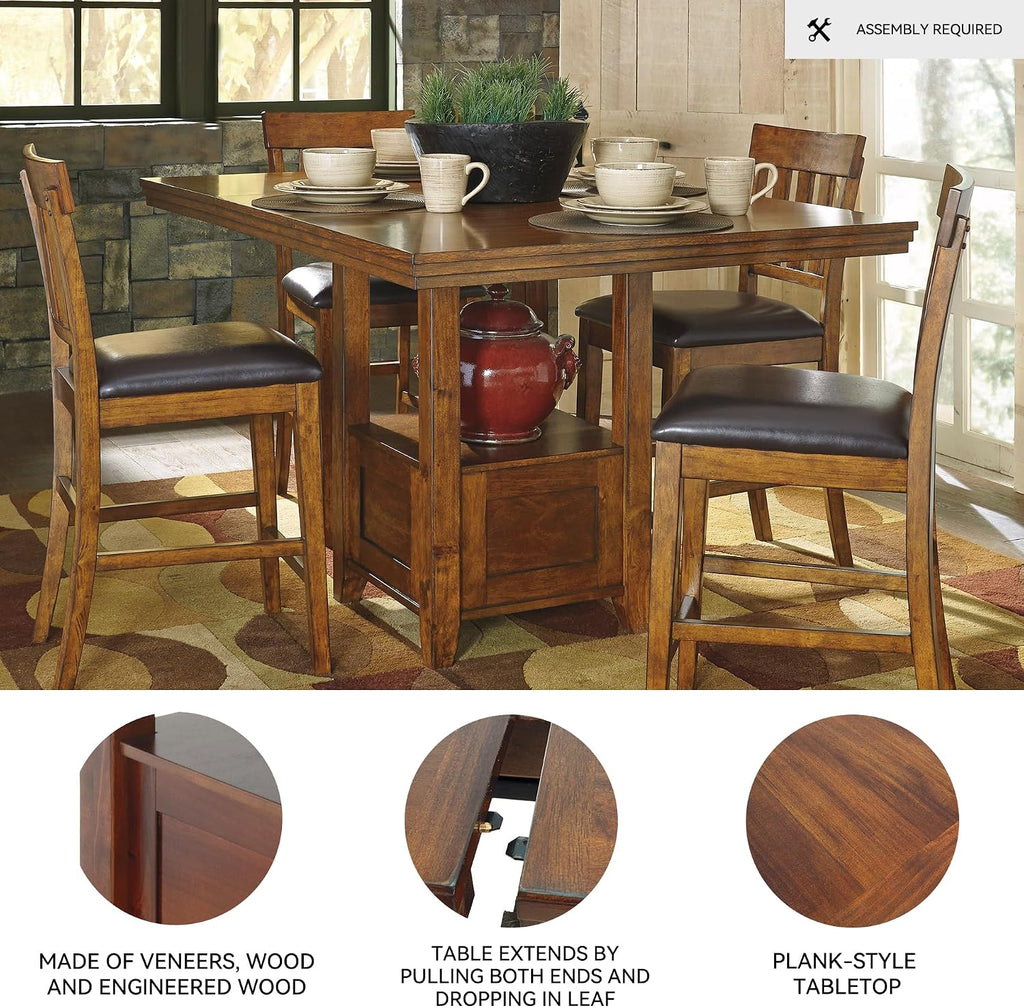 Signature Design by Ashley Ralene Rectangular Counter Height Dining Room Extension Table, Seats 6, Fixed Shelf, Wood, 42.25' W x 60.25' D x 36' H, Medium Brown