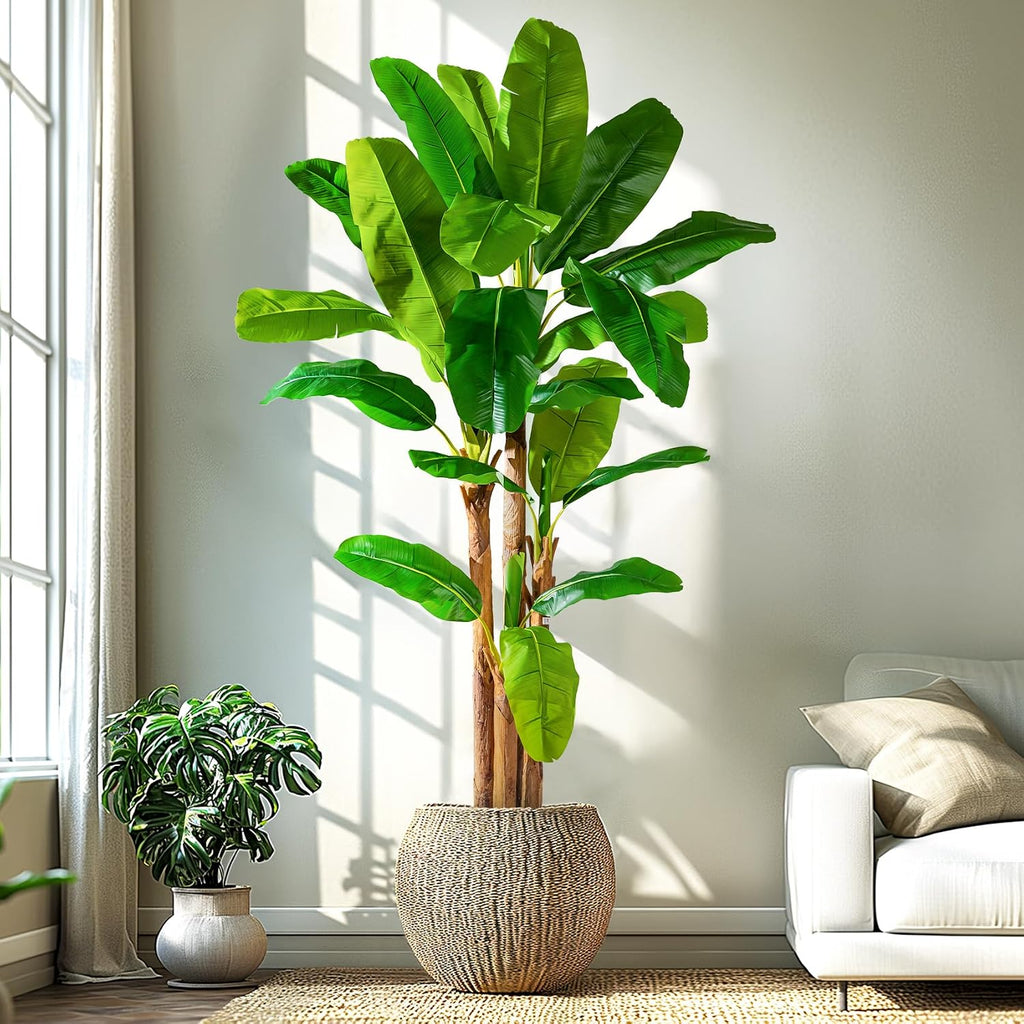 Erimda 8.2FT Artificial Banana Tree Tall Fake Banana Leaf Plant Faux Banana Silk Tree Faux Banana Leaves for Home Swimming Pool Indoor Outdoor Patio Tropical Decor