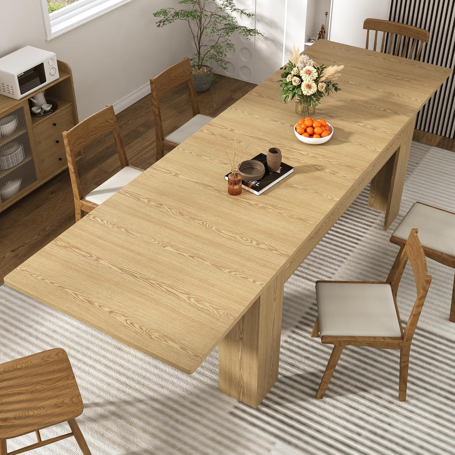 70.8'-110' Extendable Dining Table for 6-12 Person, Wooden Dining Room Table, Modern Extendable Table for Gatherings, Meeting for Small Kitchens, Dining Office Areas(Natural)
