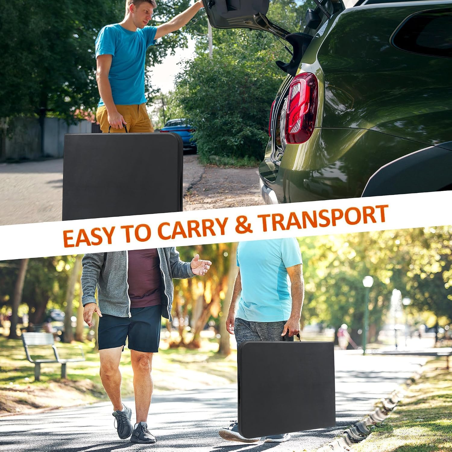 8 Foot Folding Table 350 LBS Heavy Duty, 18% Thicker HDPE Waterproof Top, Portable Fold in Half with Carry Handle and Safety Locks, Reinforced Steel Frame for Indoor Outdoor Party Events